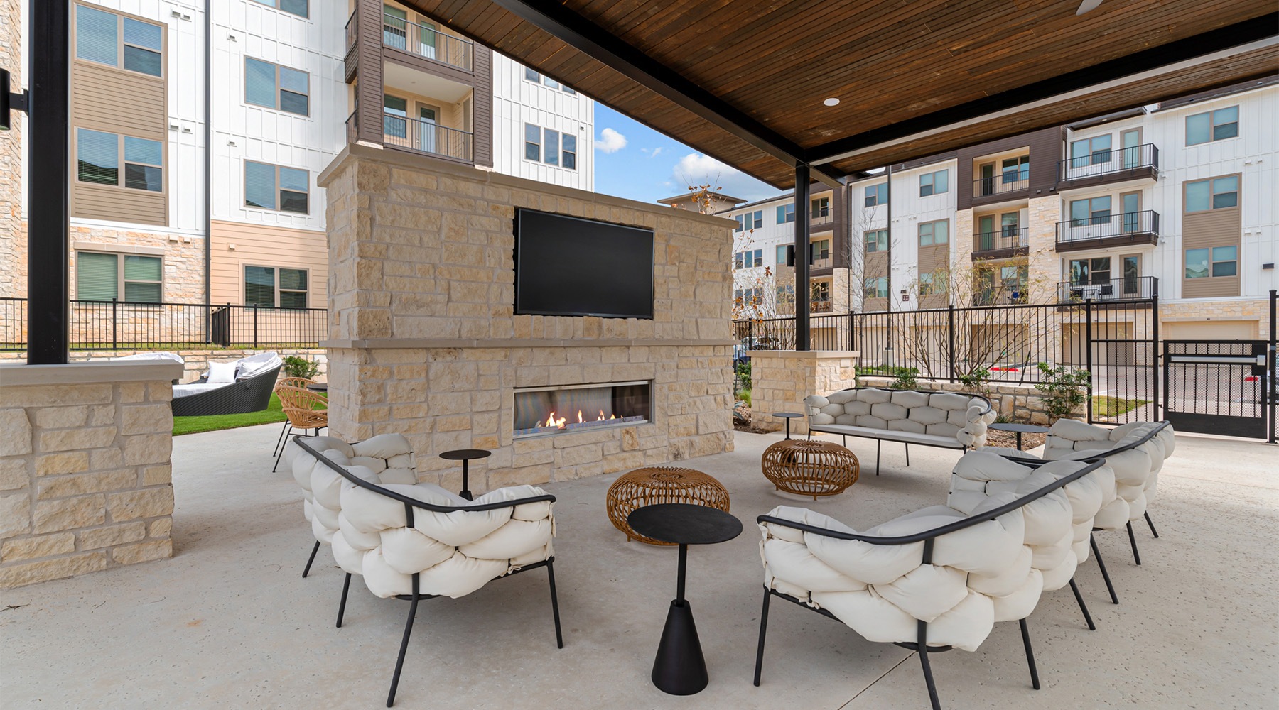 swimming pool with lounge seating