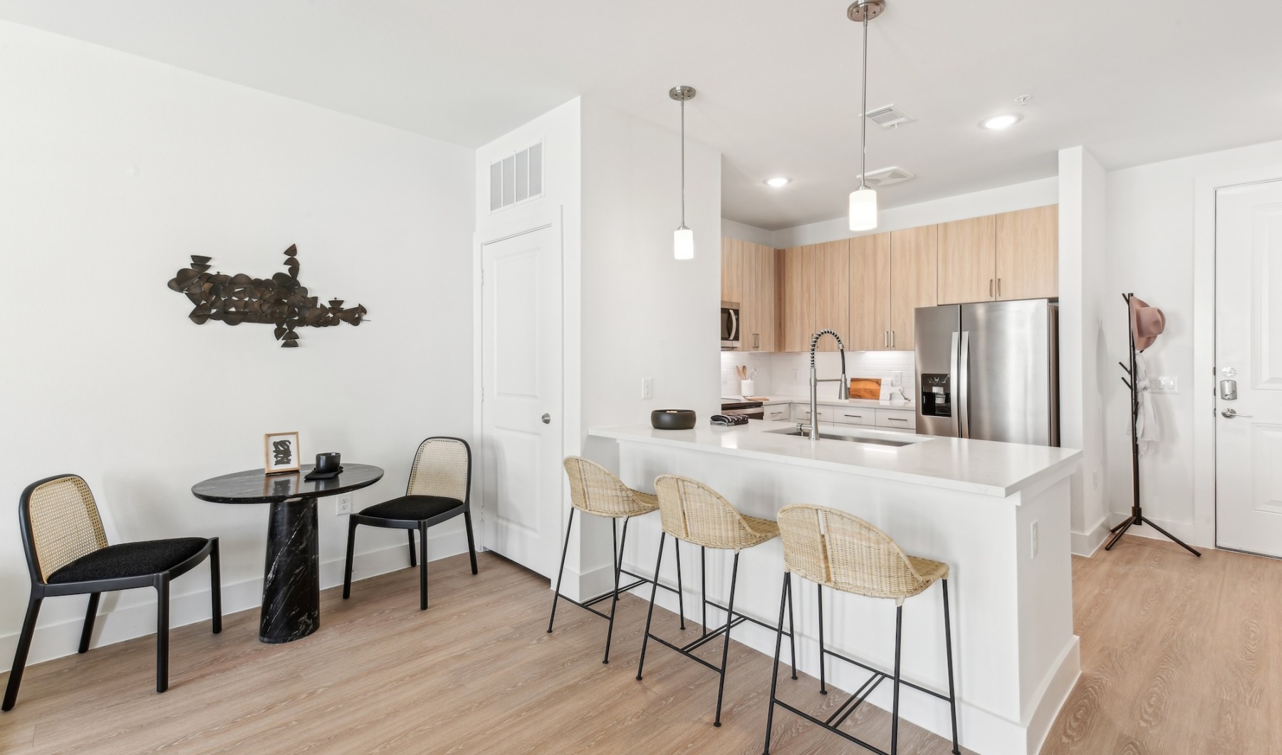 kitchen with bar stools